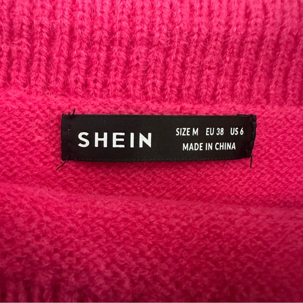 Hot Pink Fold Over Flare Sleeve Chunky Knit Sweater - Picture 5 of 7